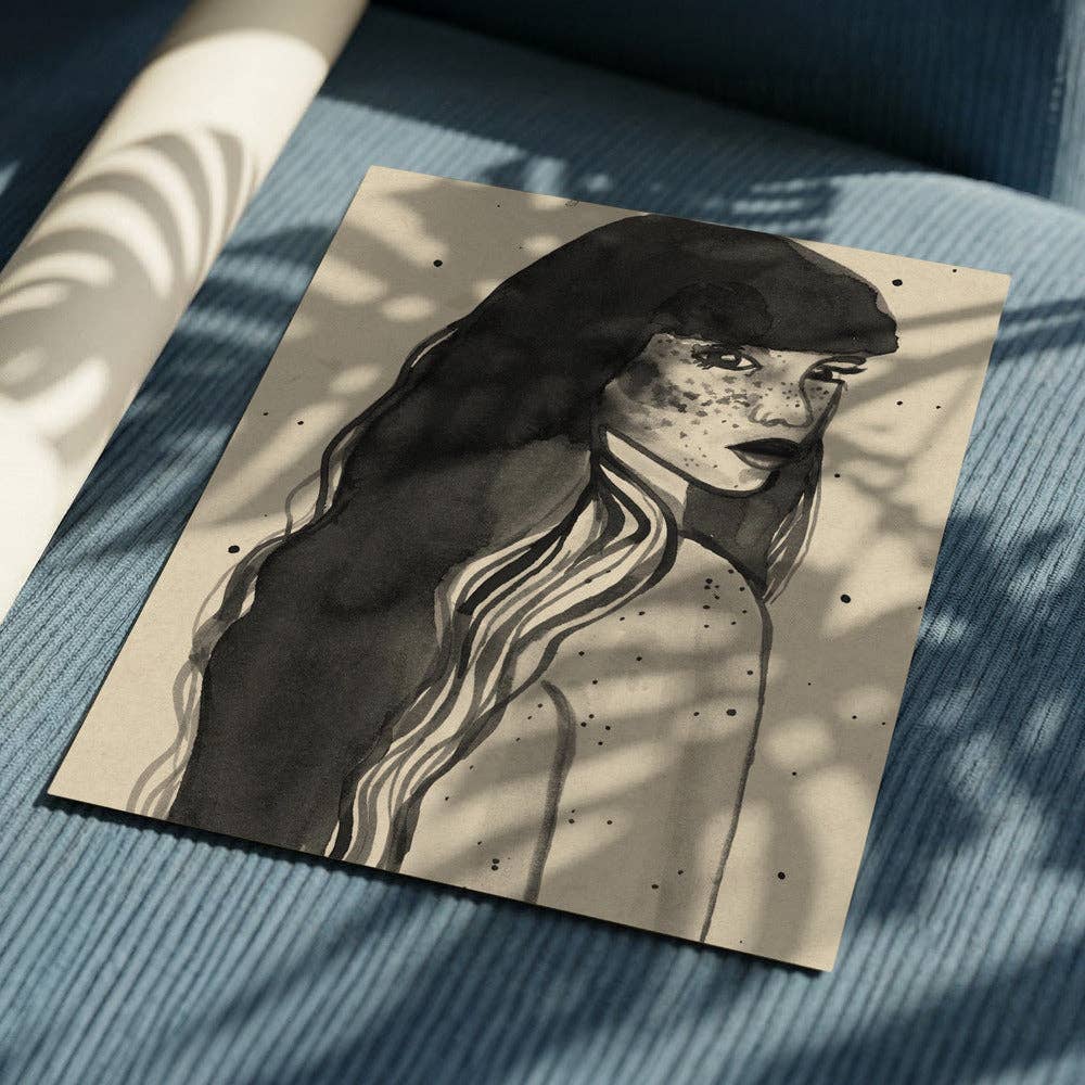 Long-Haired Lady Art Print - Ink Editorial Decor
