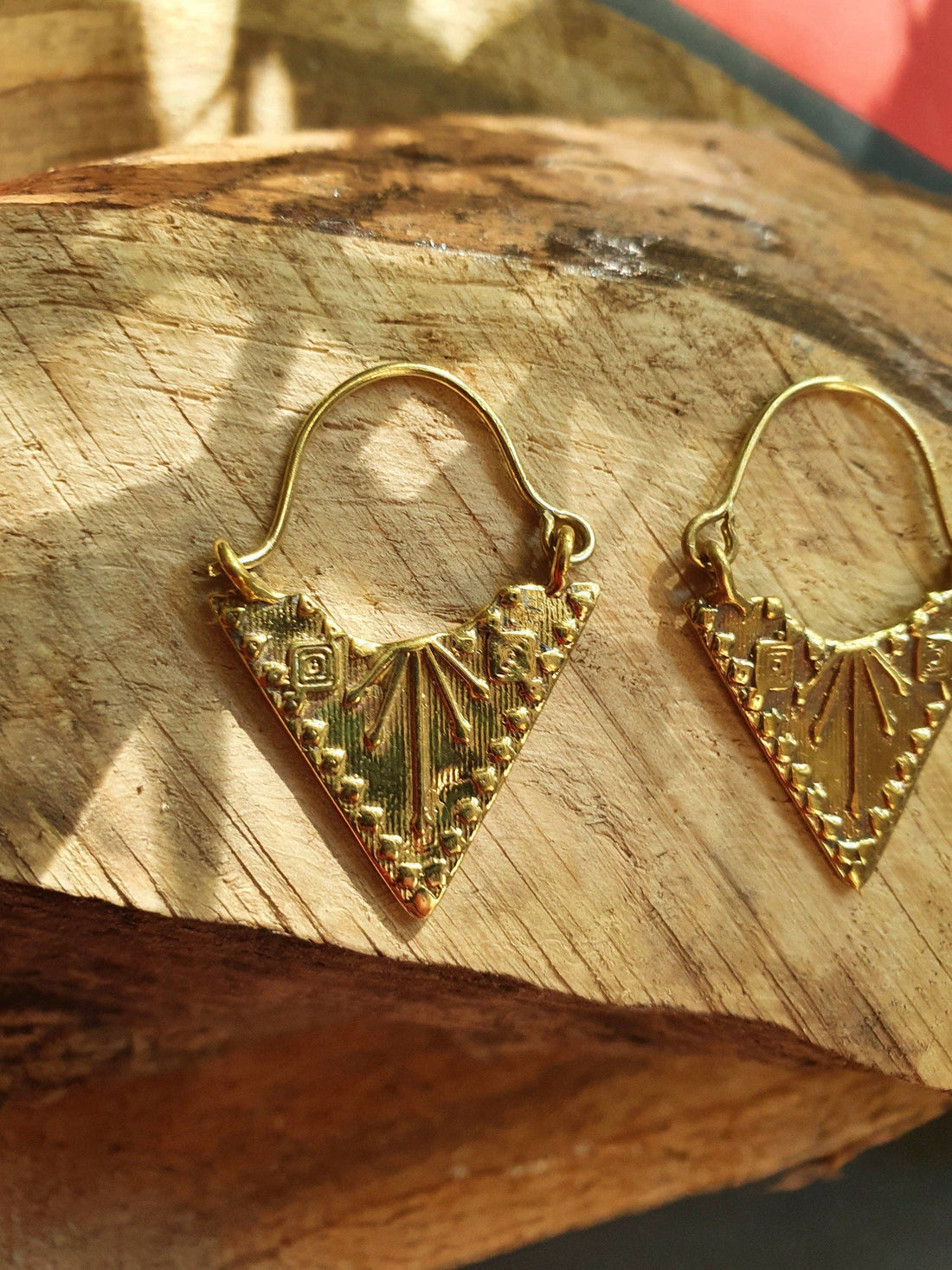 MINNIE Boho Brass Triangle Tribal Earrings