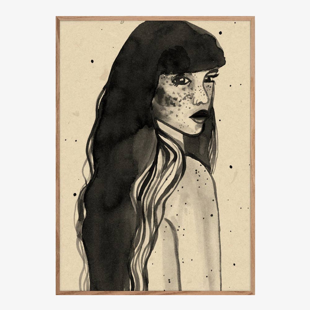 Long-Haired Lady Art Print - Ink Editorial Decor