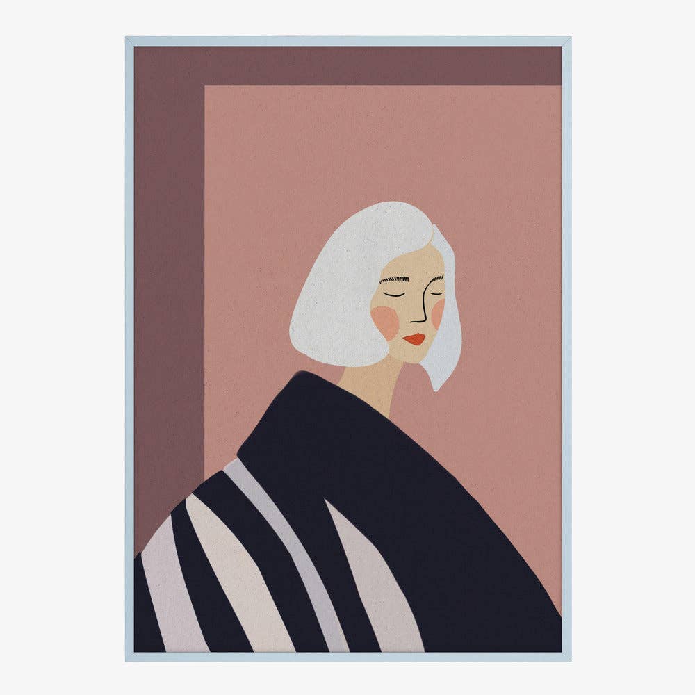Calm Woman White Bob Art Print - Minimalist Portrait