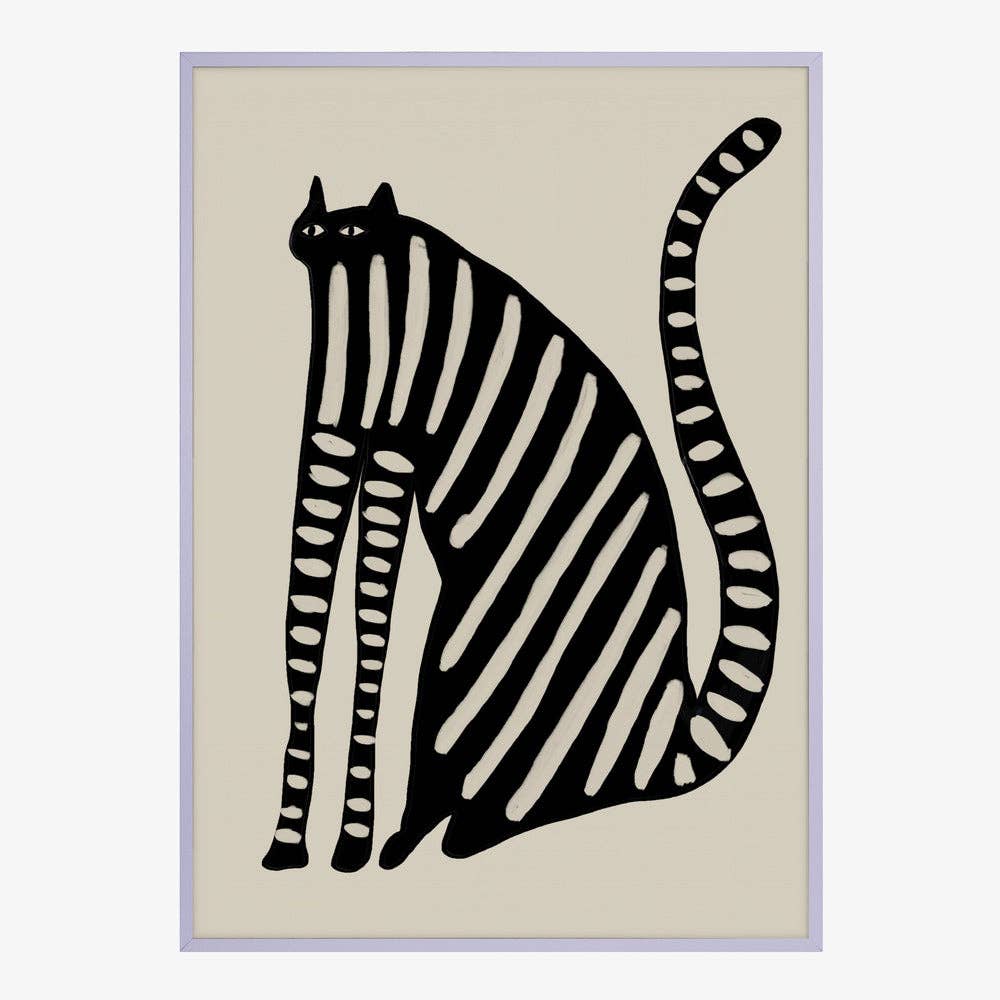 Striped Black Cat Art Print - Naive Decor
