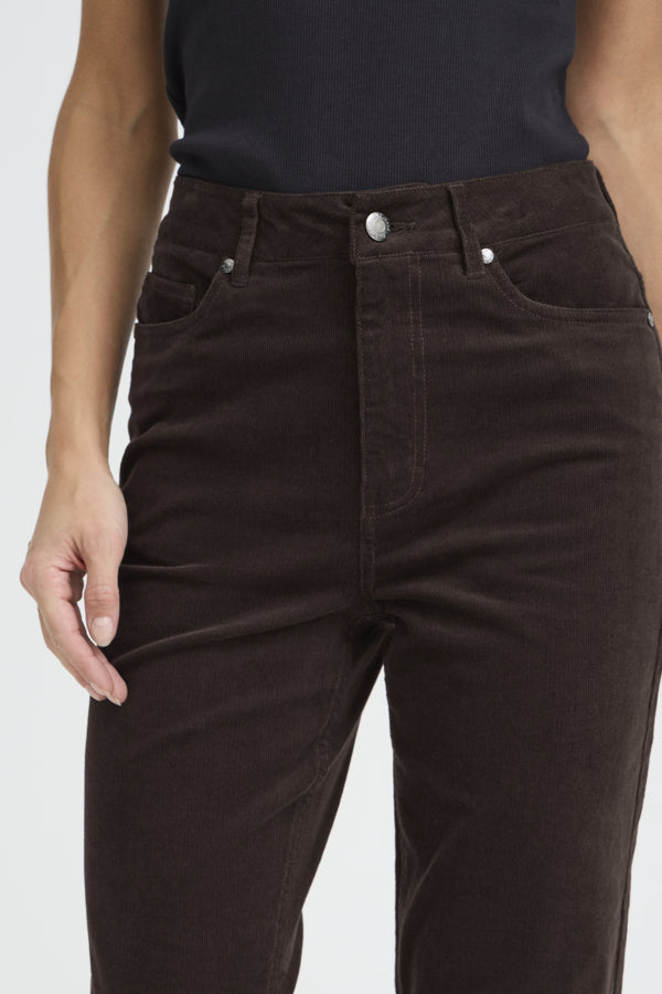 SALLY High Waisted Bootcut Flare Velvet Jeans in Chocolate Brown
