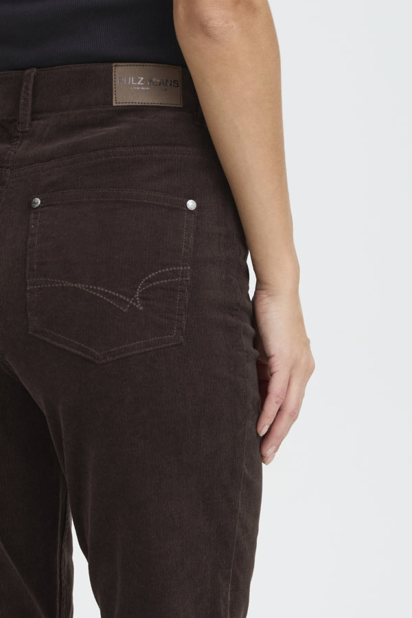 SALLY High Waisted Bootcut Flare Velvet Jeans in Chocolate Brown