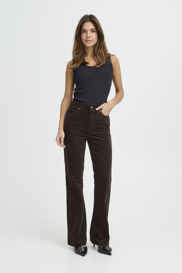 SALLY High Waisted Bootcut Flare Velvet Jeans in Chocolate Brown