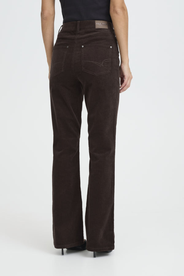 SALLY High Waisted Bootcut Flare Velvet Jeans in Chocolate Brown