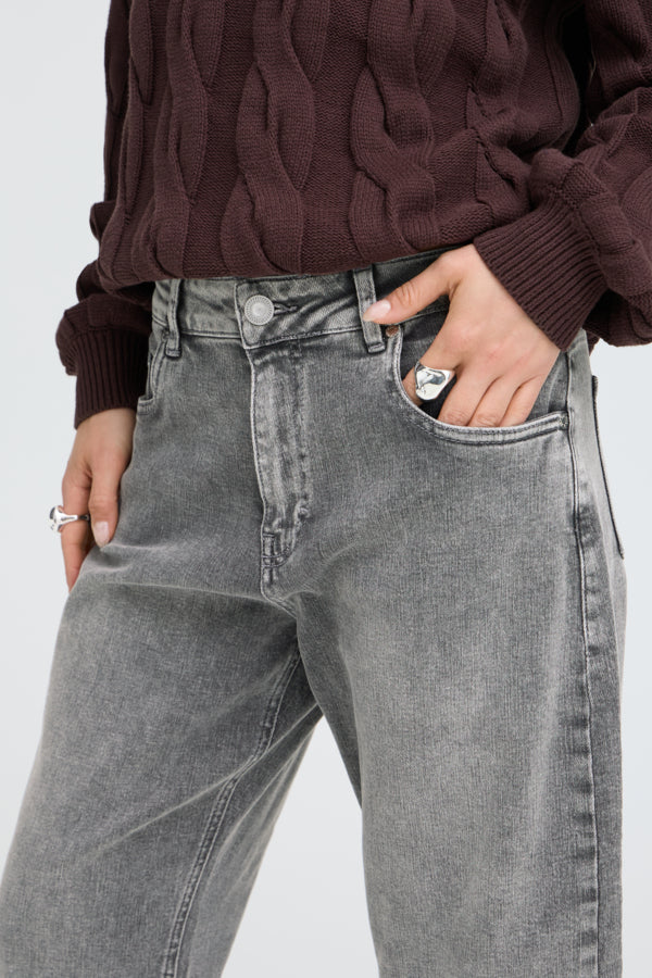 ANNI High Waist Premium Barrel Jeans in Grey