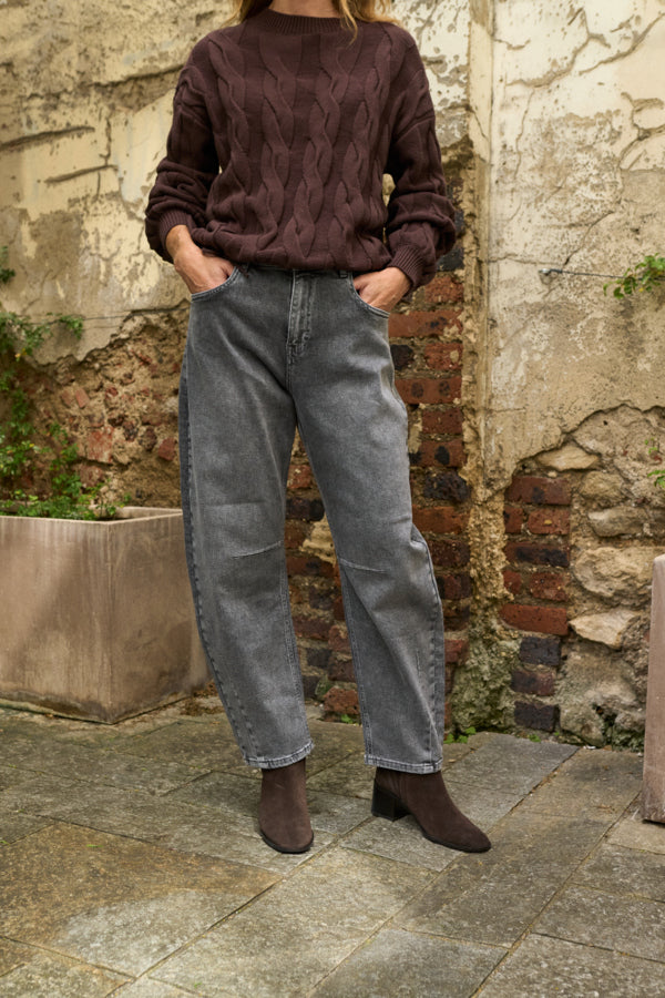 ANNI High Waist Premium Barrel Jeans in Grey