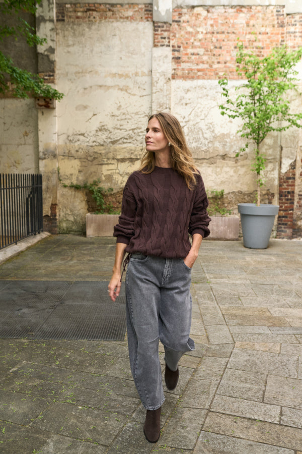 ANNI High Waist Premium Barrel Jeans in Grey