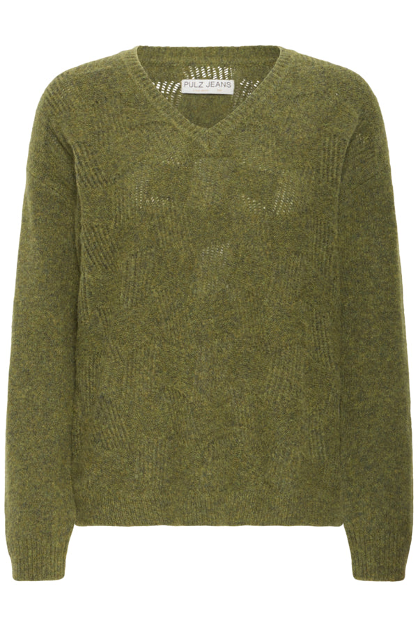 DAGMAR Olive Green V Neck Knit Jumper