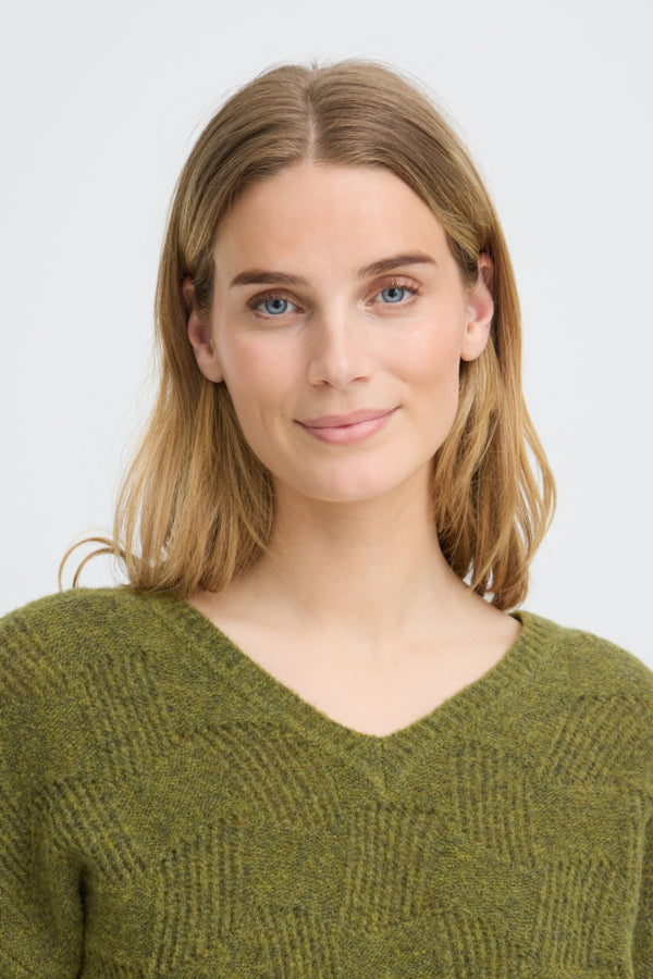DAGMAR Olive Green V Neck Knit Jumper