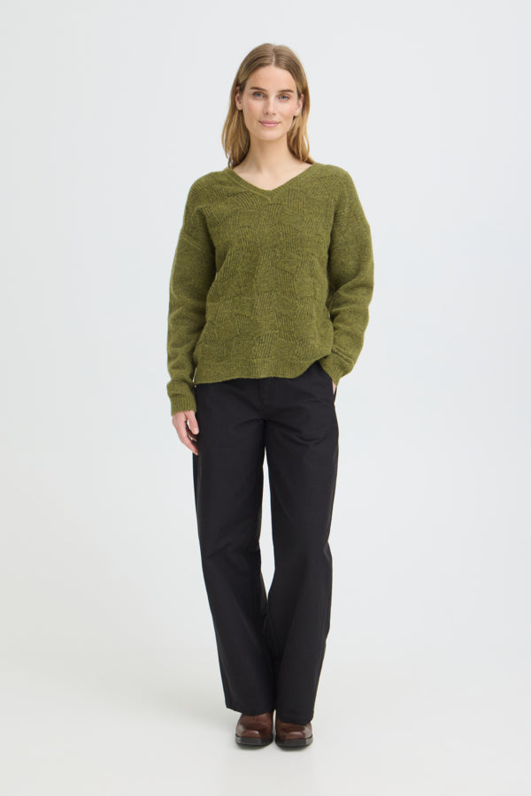 DAGMAR Olive Green V Neck Knit Jumper