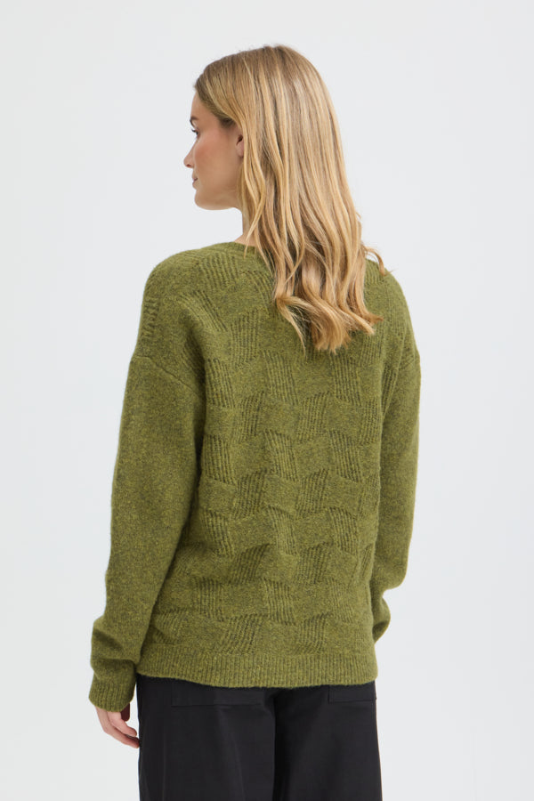 DAGMAR Olive Green V Neck Knit Jumper