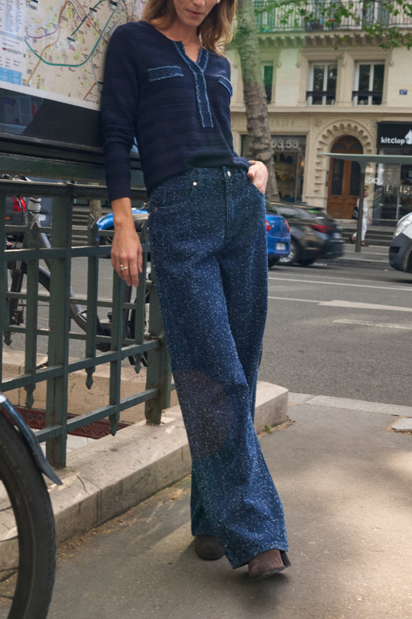 SARA Denim Mix Knit Top