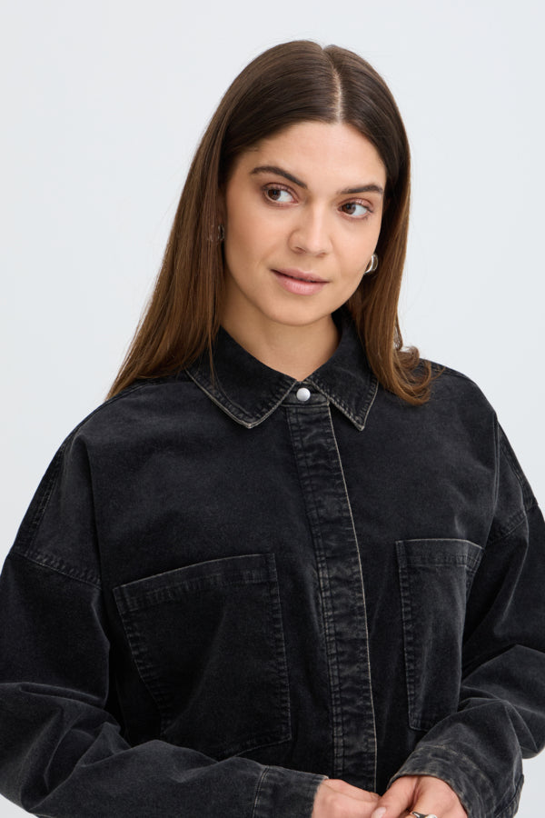 FIBA Cotton Corduroy Shirt Jacket in Black