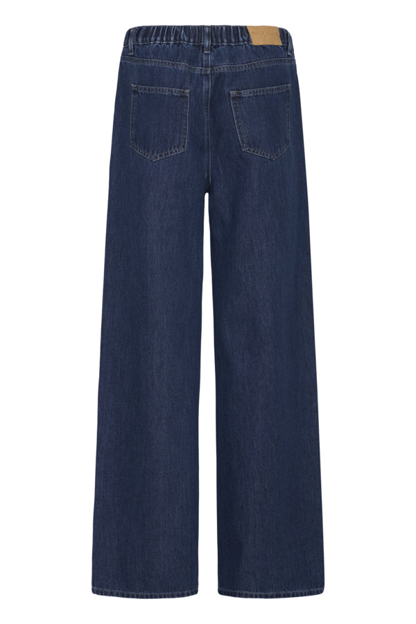 ESMINE Wide Leg Elasticated Jeans in Dark Denim