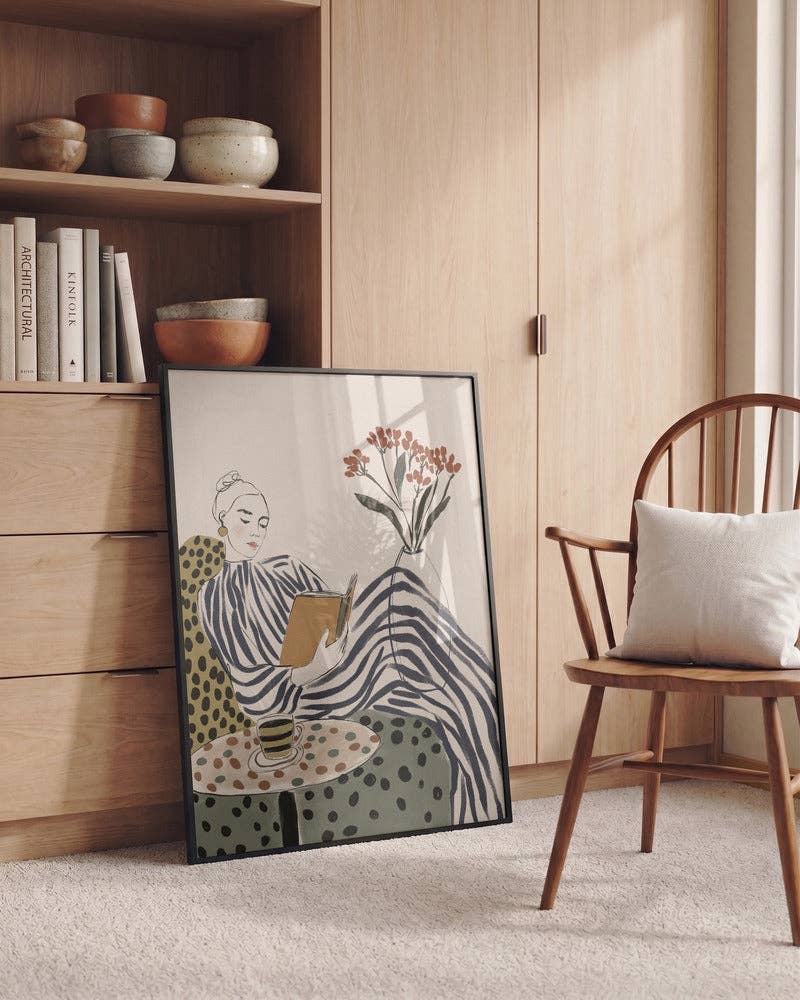 Chic Woman Reading Art Print - Painterly Editorial Decor
