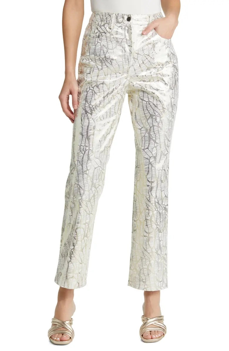 Lupe Straight Printed Metallic Trousers