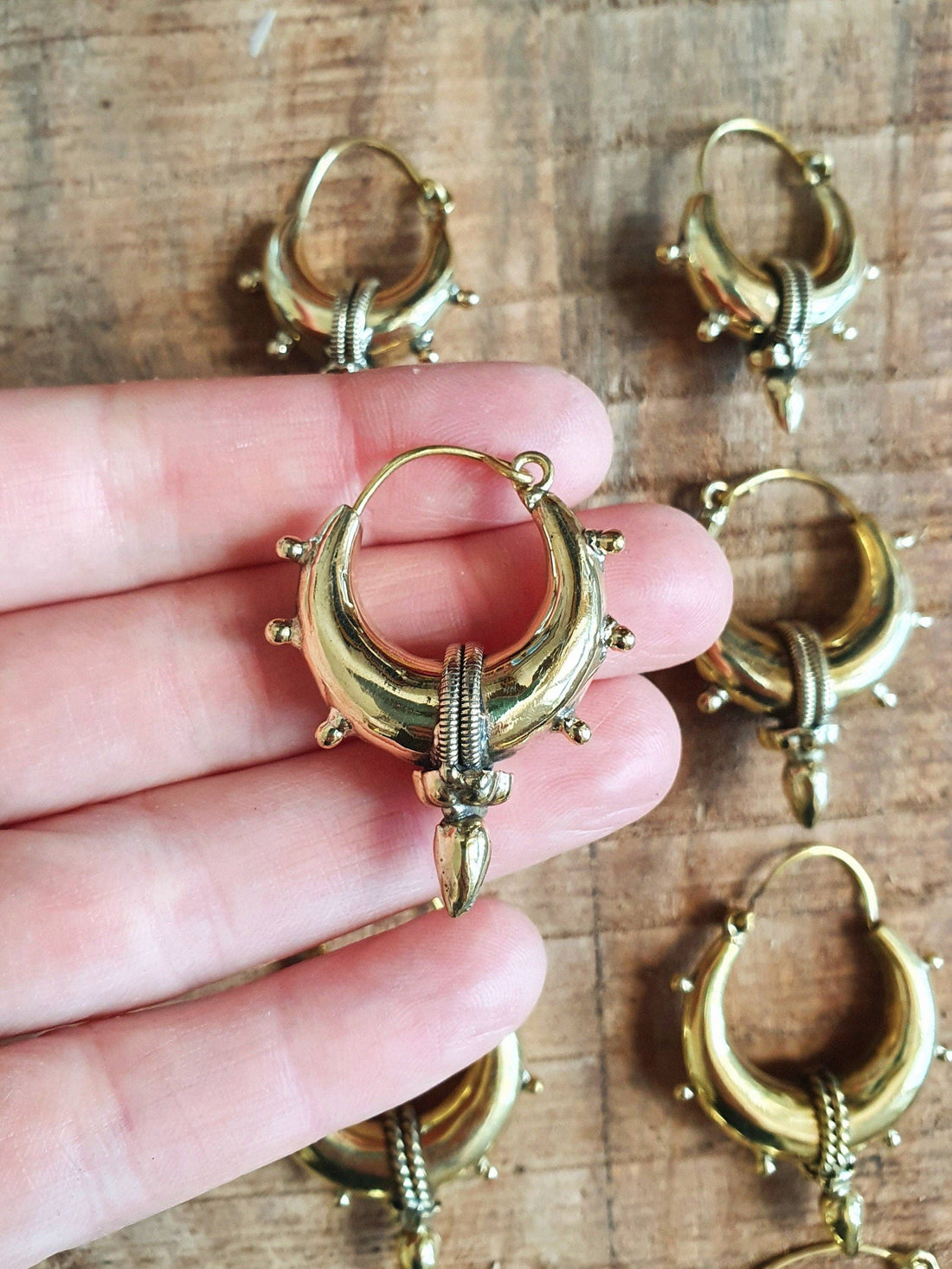 MARCIA Tribal Chunky Brass Spike Hoops in Gold