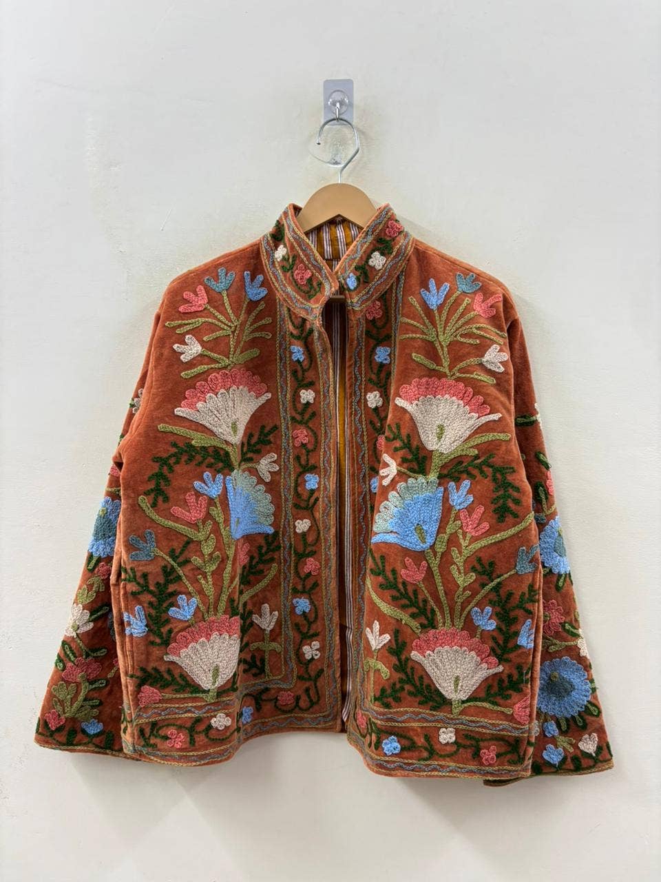 The Saffron Jacket — Hand-Embroidered Velvet Jacket in Burnt Terracotta