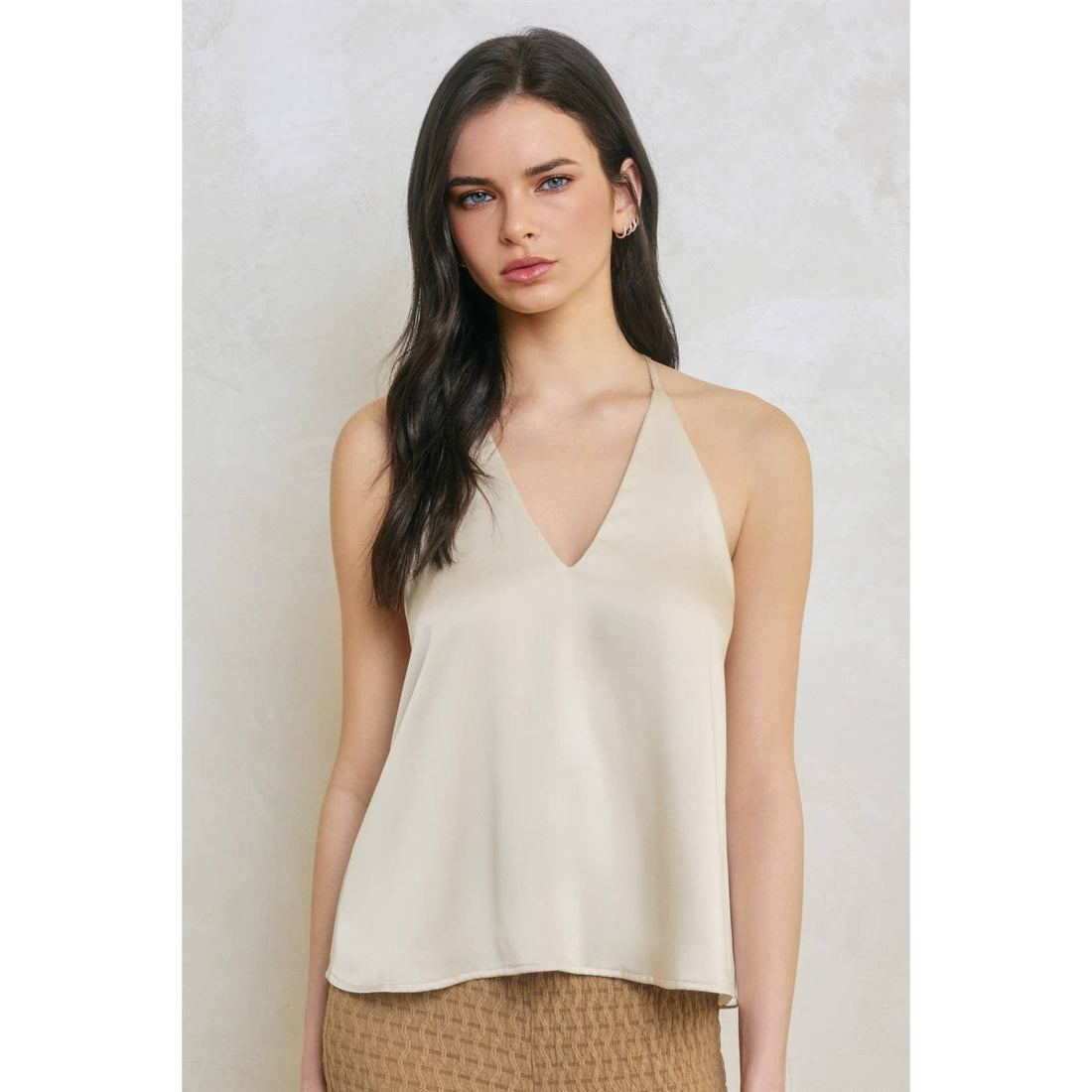 AMY Dull Satin Deep V Flared Top- 2 Colours Available