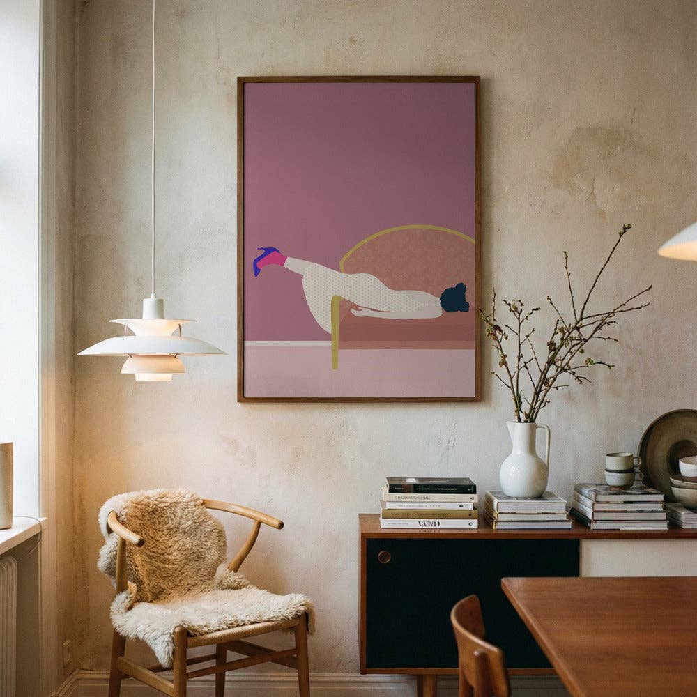 Pink Settee Lounger Art Print - Minimalist Fashion Decor