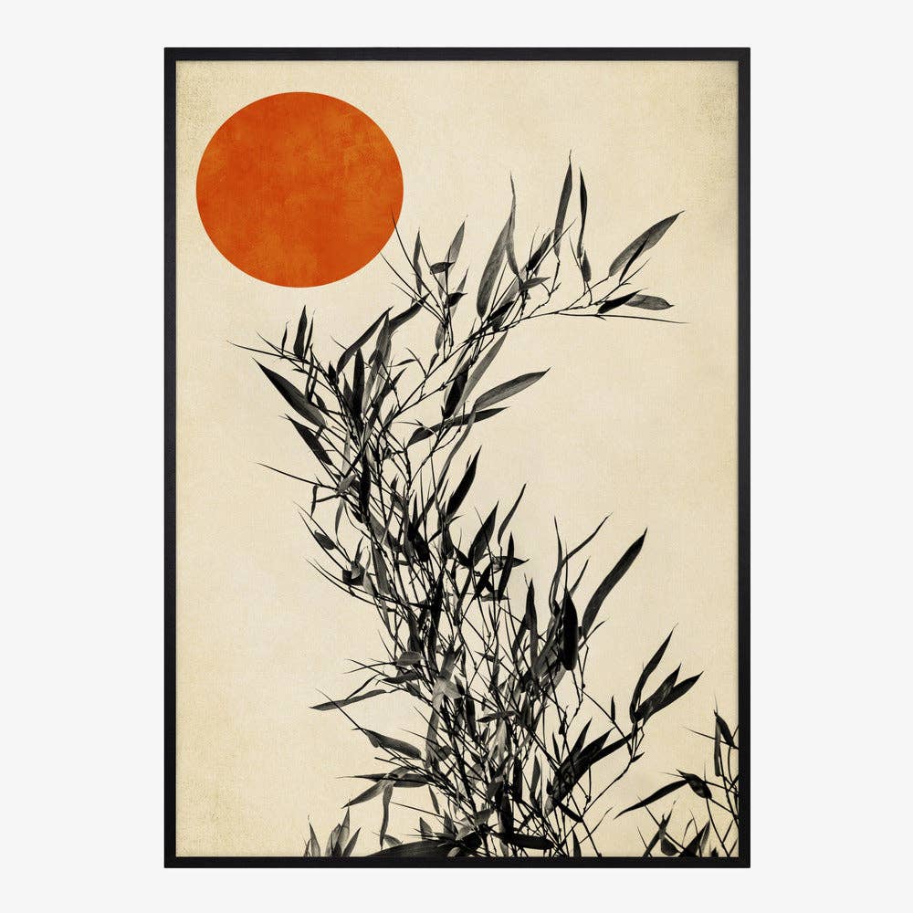 Bamboo and Orange Sun Art Print - Ink Japandi