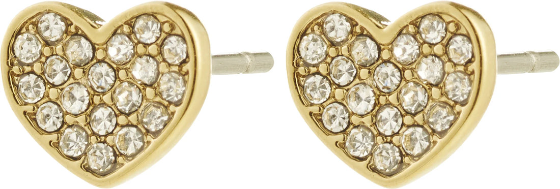 EMMETT Gold Crystal Heart Stud Earrings