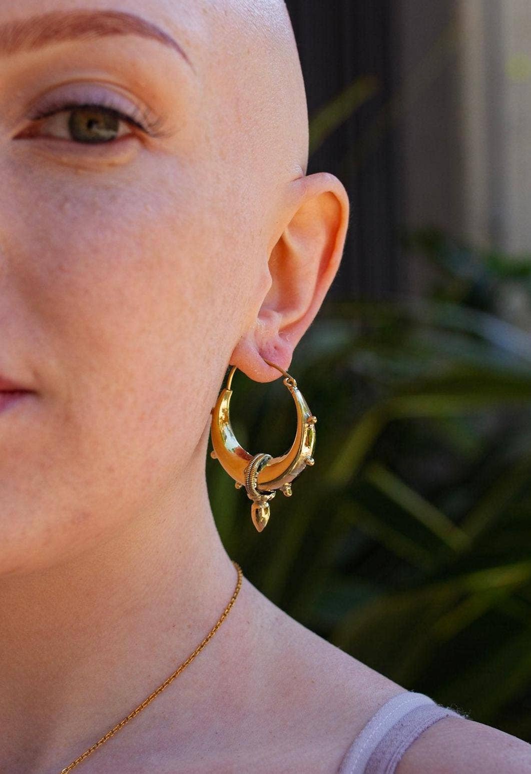 MARCIA Tribal Chunky Brass Spike Hoops in Gold