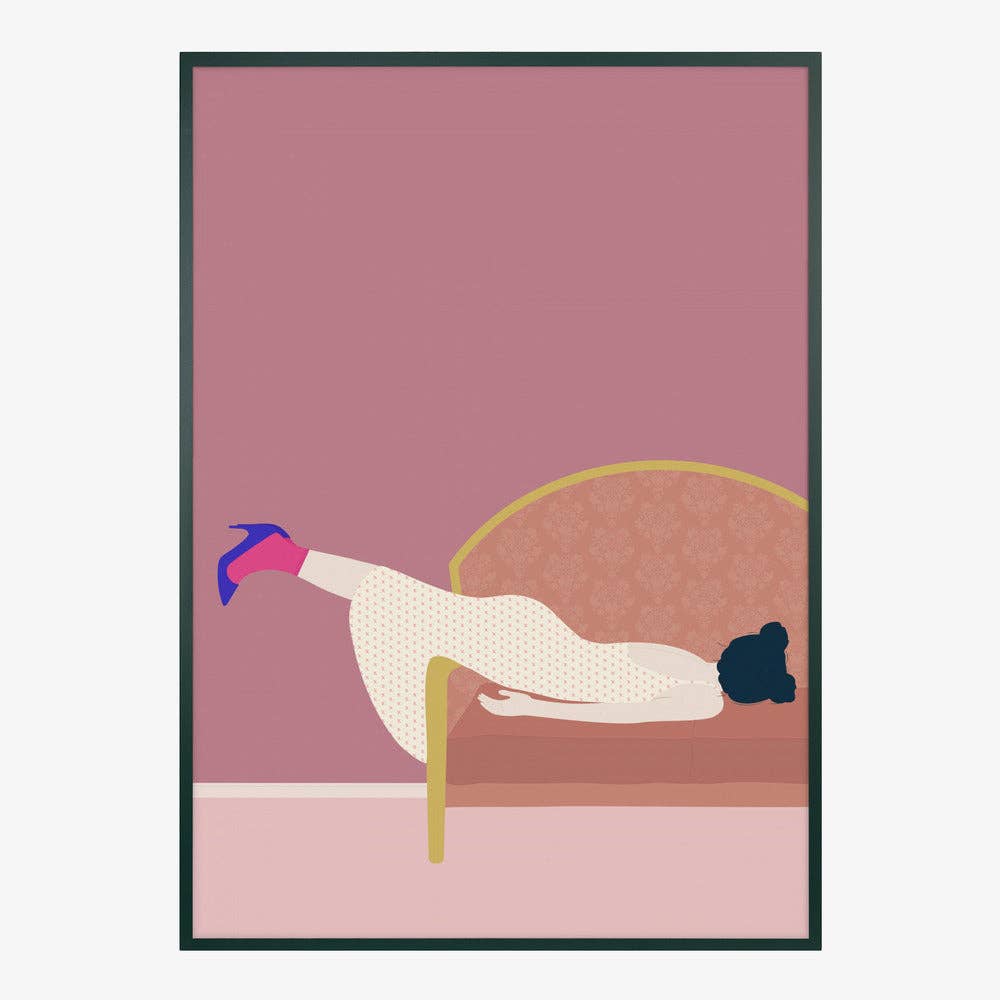 Pink Settee Lounger Art Print - Minimalist Fashion Decor