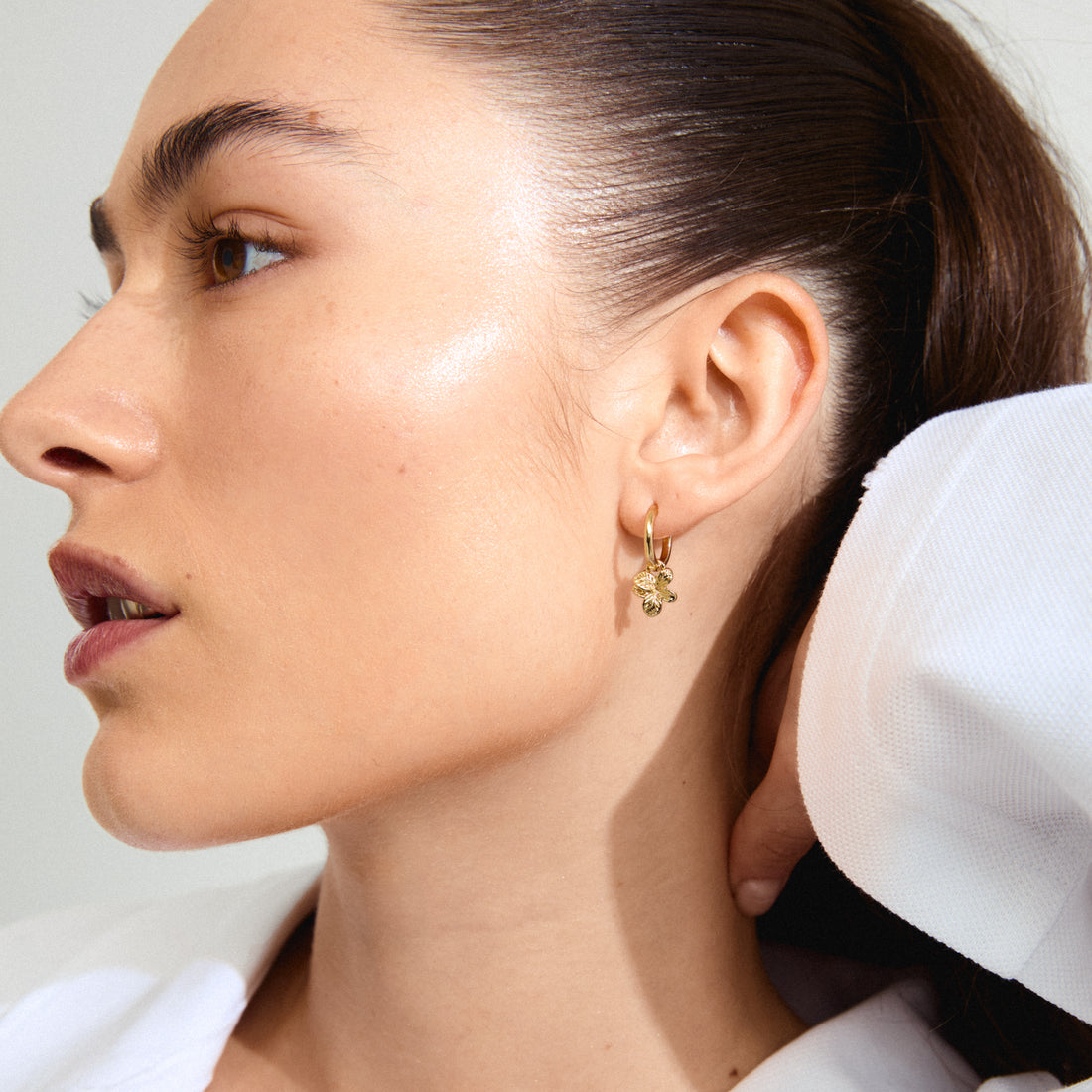 CHARMAINE Hoop 3D Flower Gold Plated Drop Earrings - A13