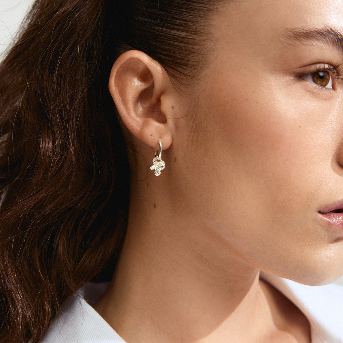CHARMAINE Hoop 3D Flower Silver Plated Drop Earrings