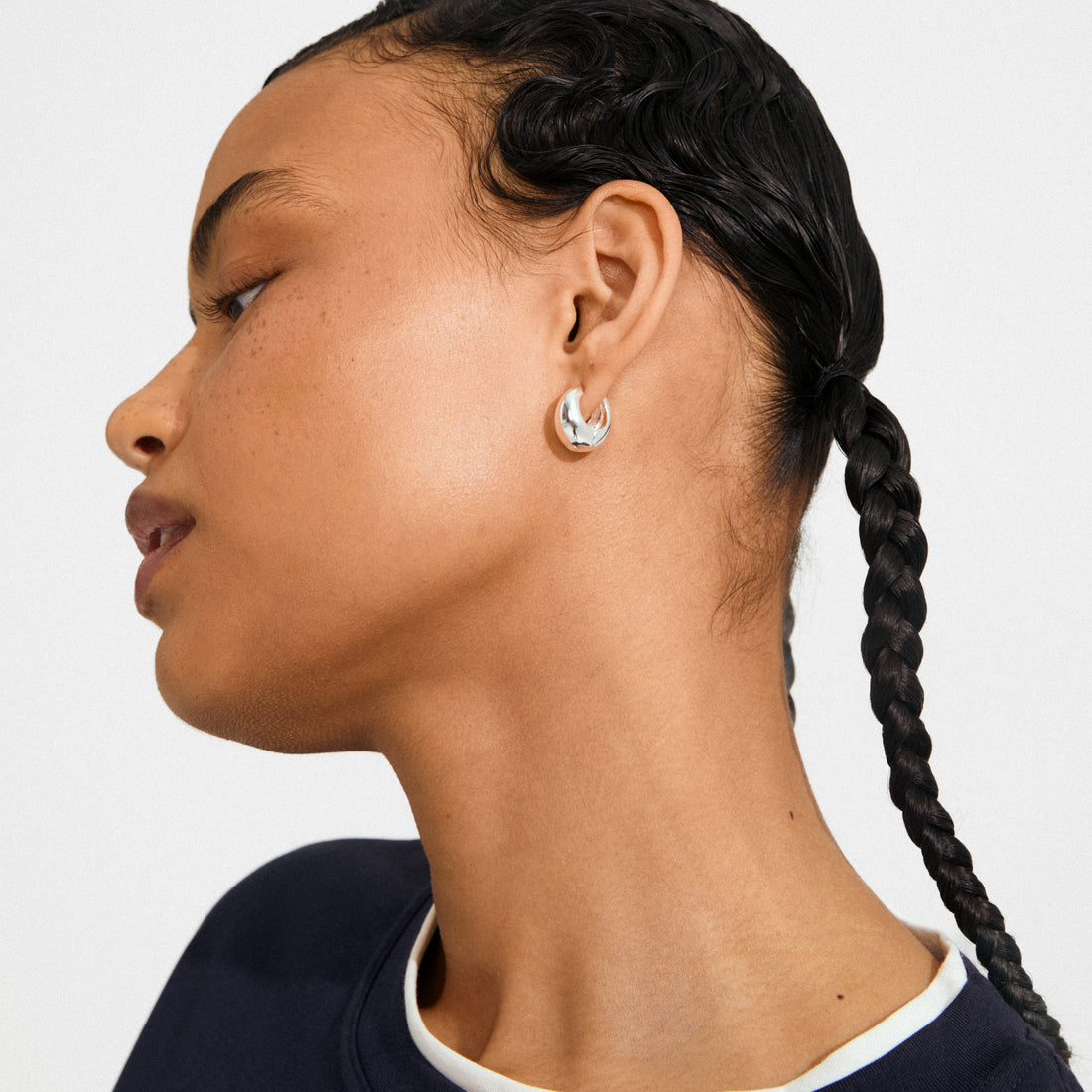 BRAXTYN Droplet Hoop Earrings in Silver