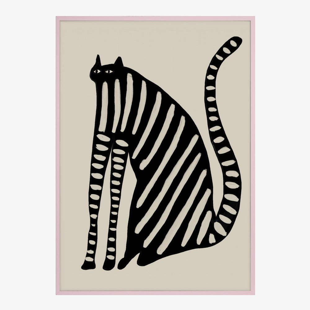 Striped Black Cat Art Print - Naive Decor