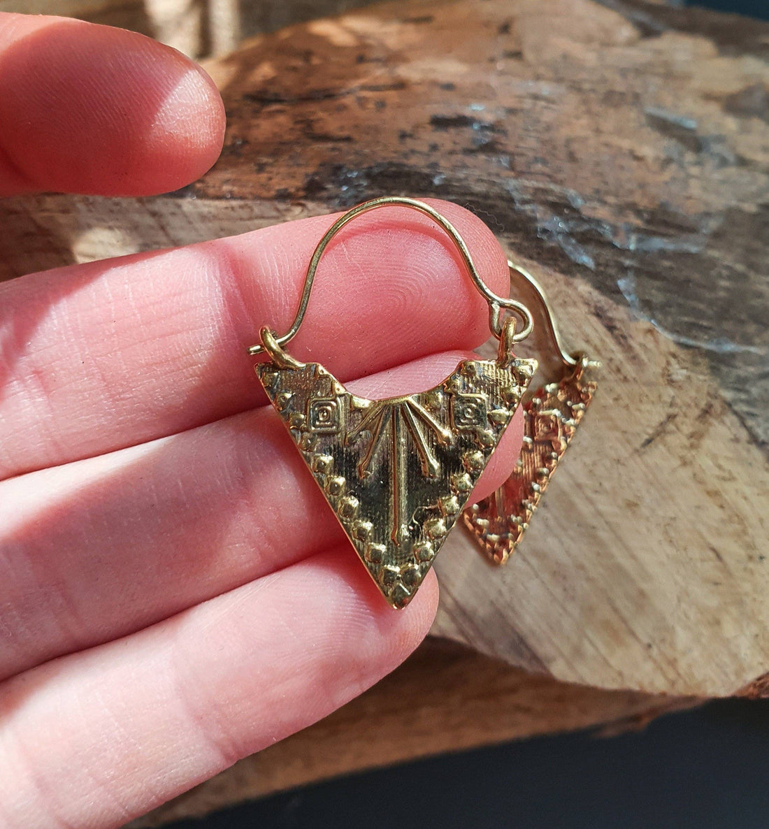 MINNIE Boho Brass Triangle Tribal Earrings
