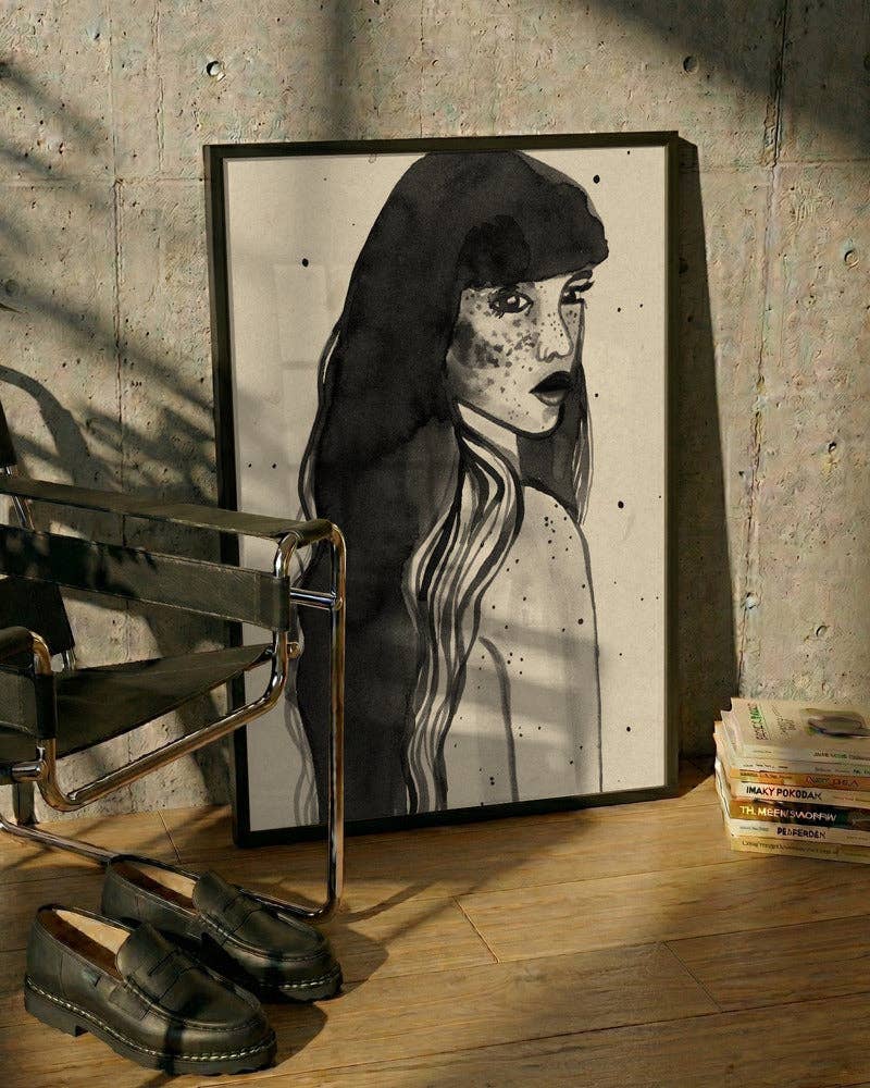 Long-Haired Lady Art Print - Ink Editorial Decor