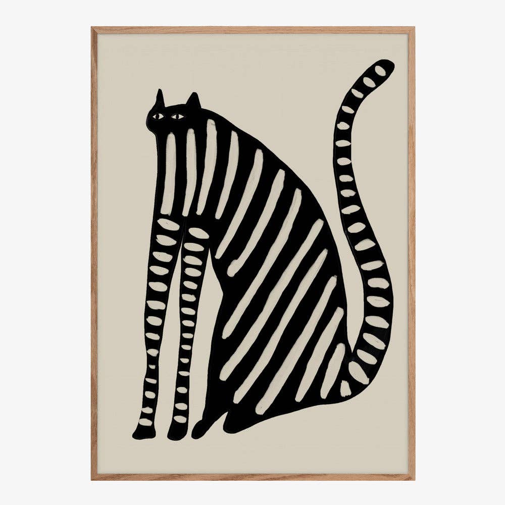 Striped Black Cat Art Print - Naive Decor