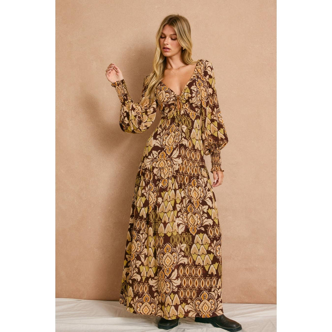 Stone Ember Keyhole Long Sleeve Maxi Dress