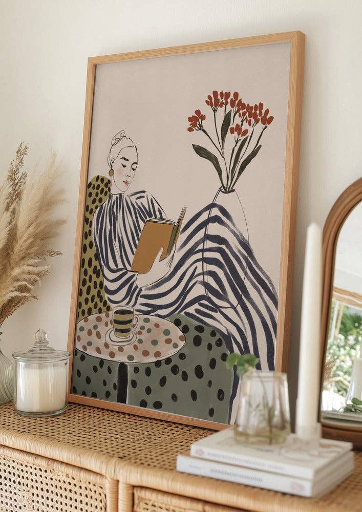 Chic Woman Reading Art Print - Painterly Editorial Decor
