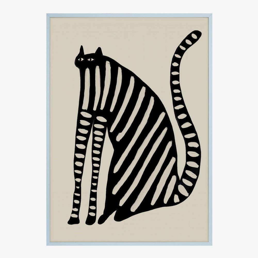 Striped Black Cat Art Print - Naive Decor