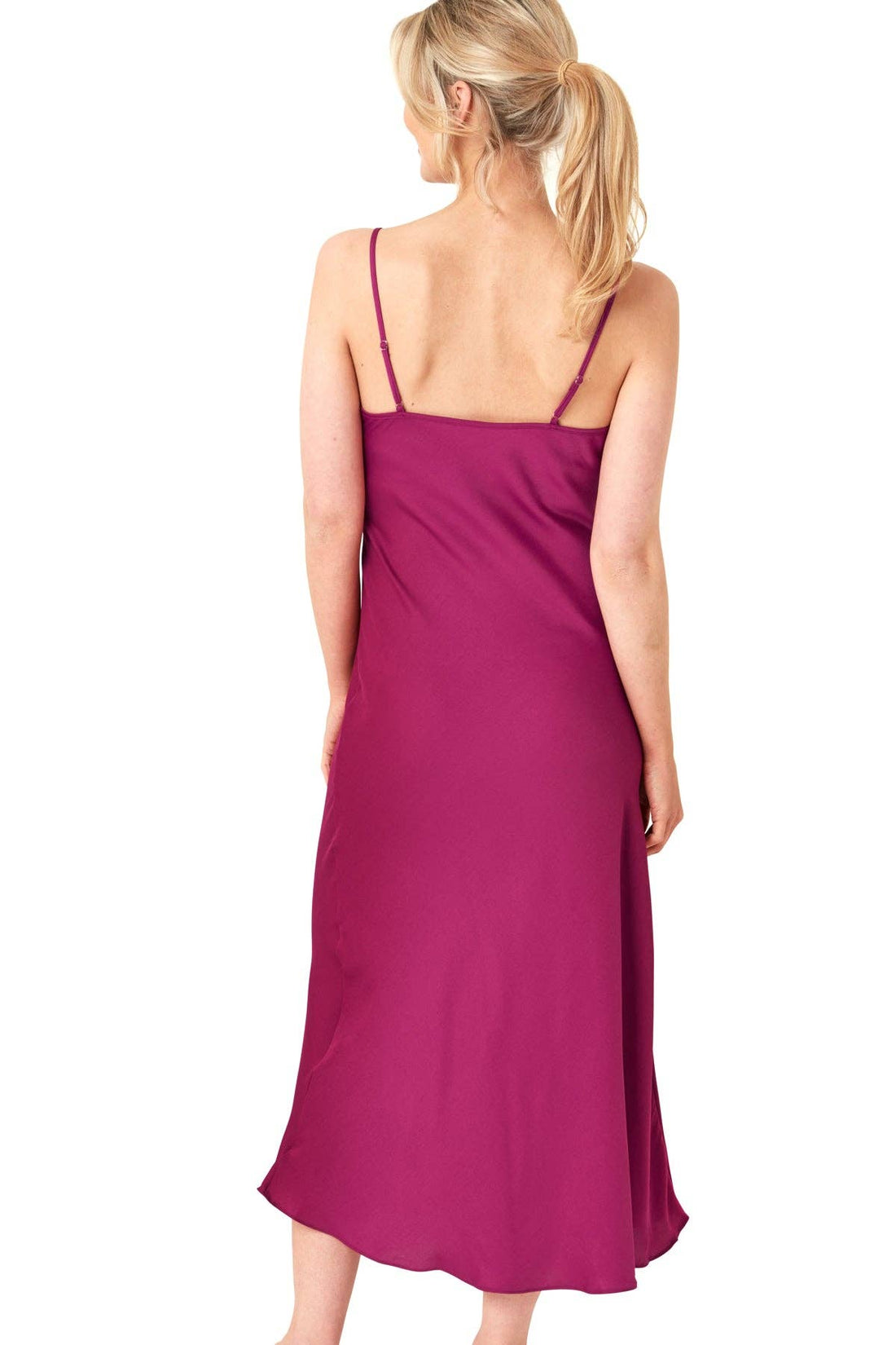 Samsara Long Satin Chemise dress in Fuchsia Pink