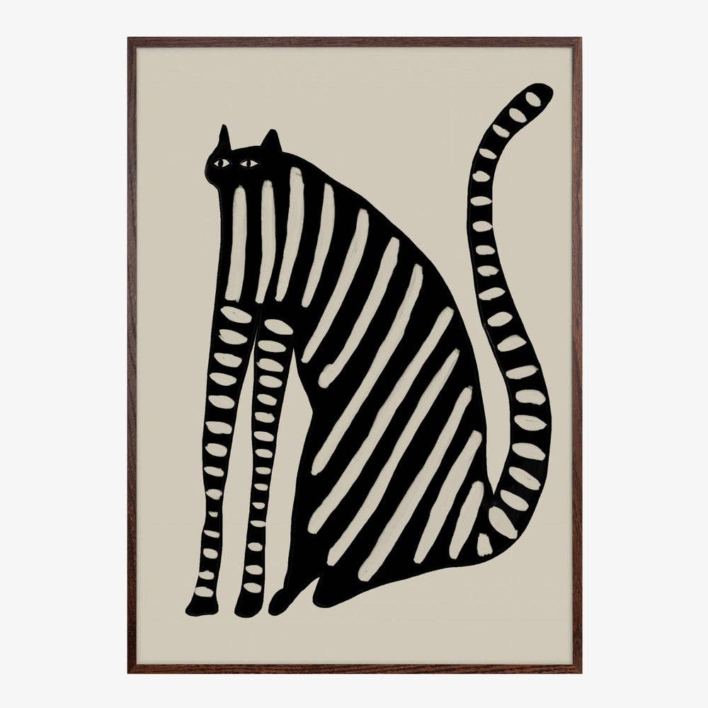 Striped Black Cat Art Print - Naive Decor