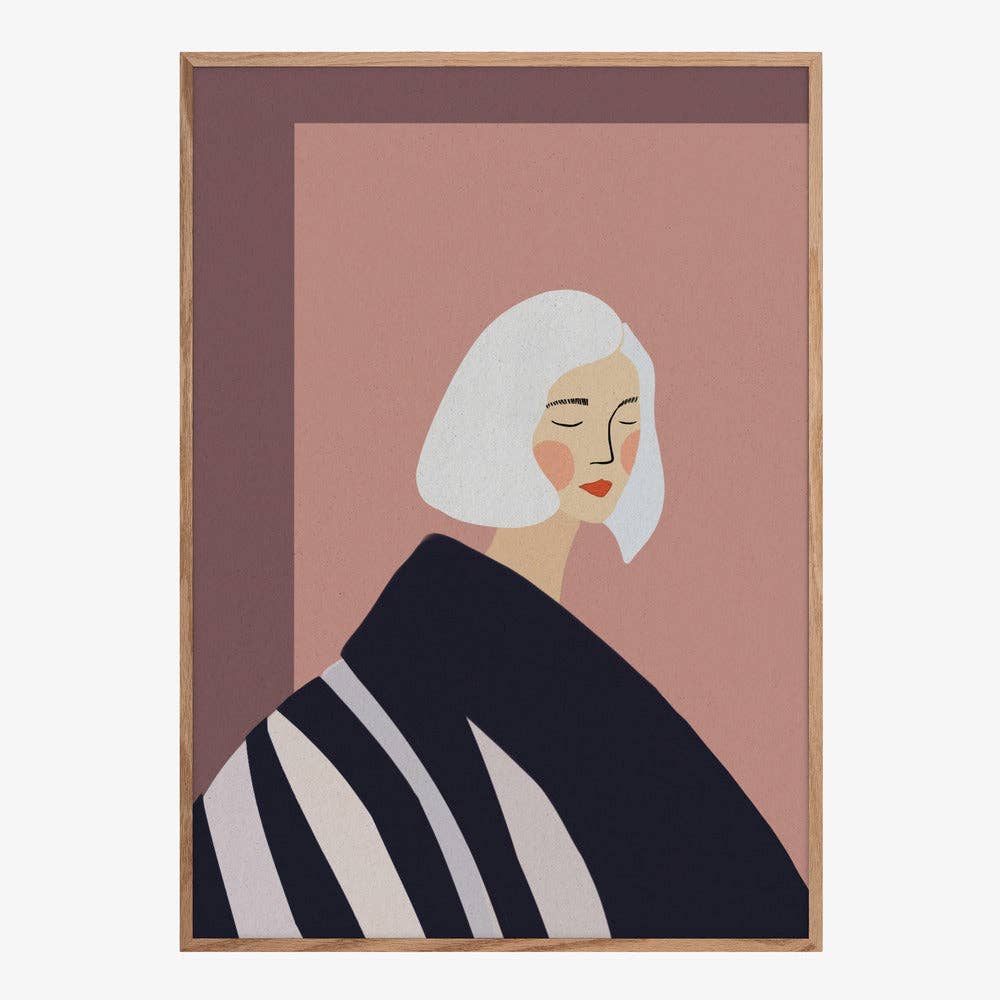 Calm Woman White Bob Art Print - Minimalist Portrait