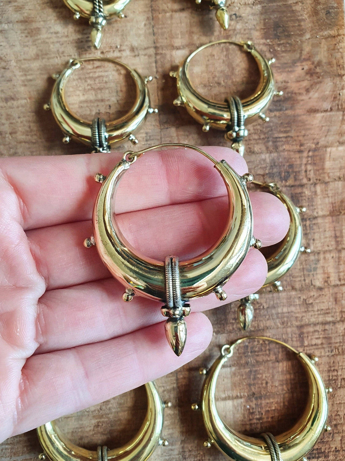 MARCIA Tribal Chunky Brass Spike Hoops in Gold