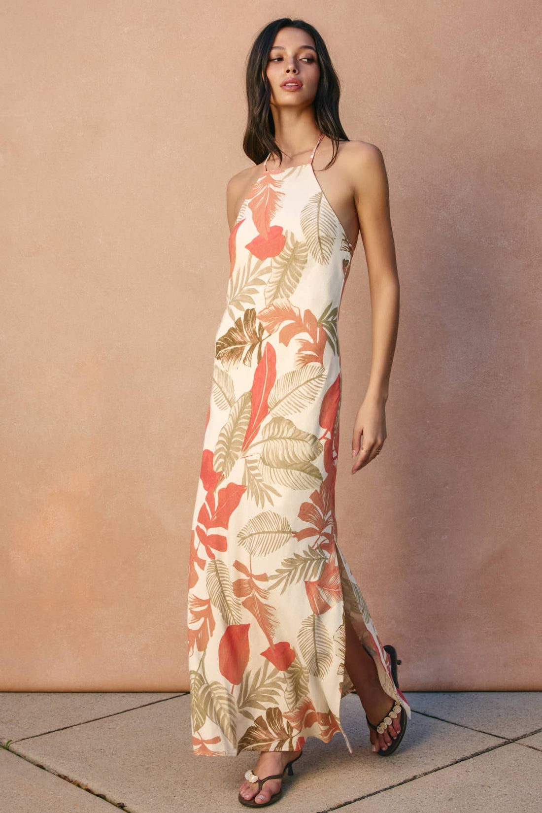 Island Blush Halter Neck Open Back Maxi Dress