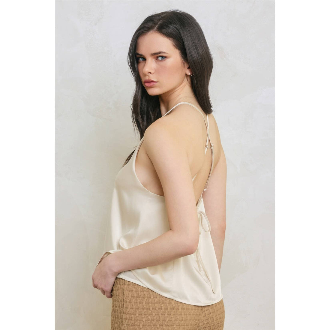 AMY Dull Satin Deep V Flared Top- 2 Colours Available