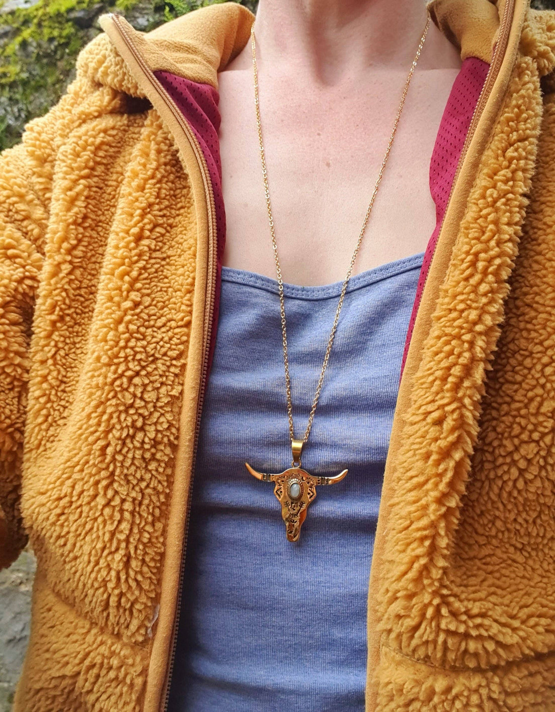 RANCH Moonstone Golden Cow Necklace, Stainless Steel Chain