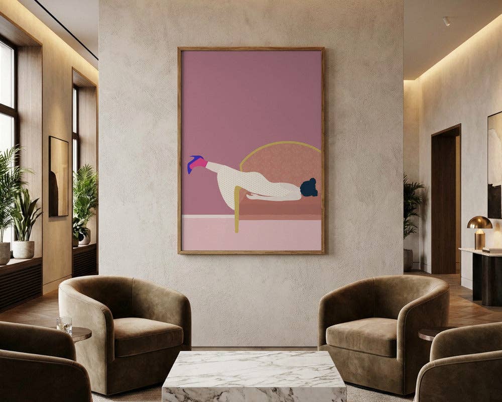 Pink Settee Lounger Art Print - Minimalist Fashion Decor