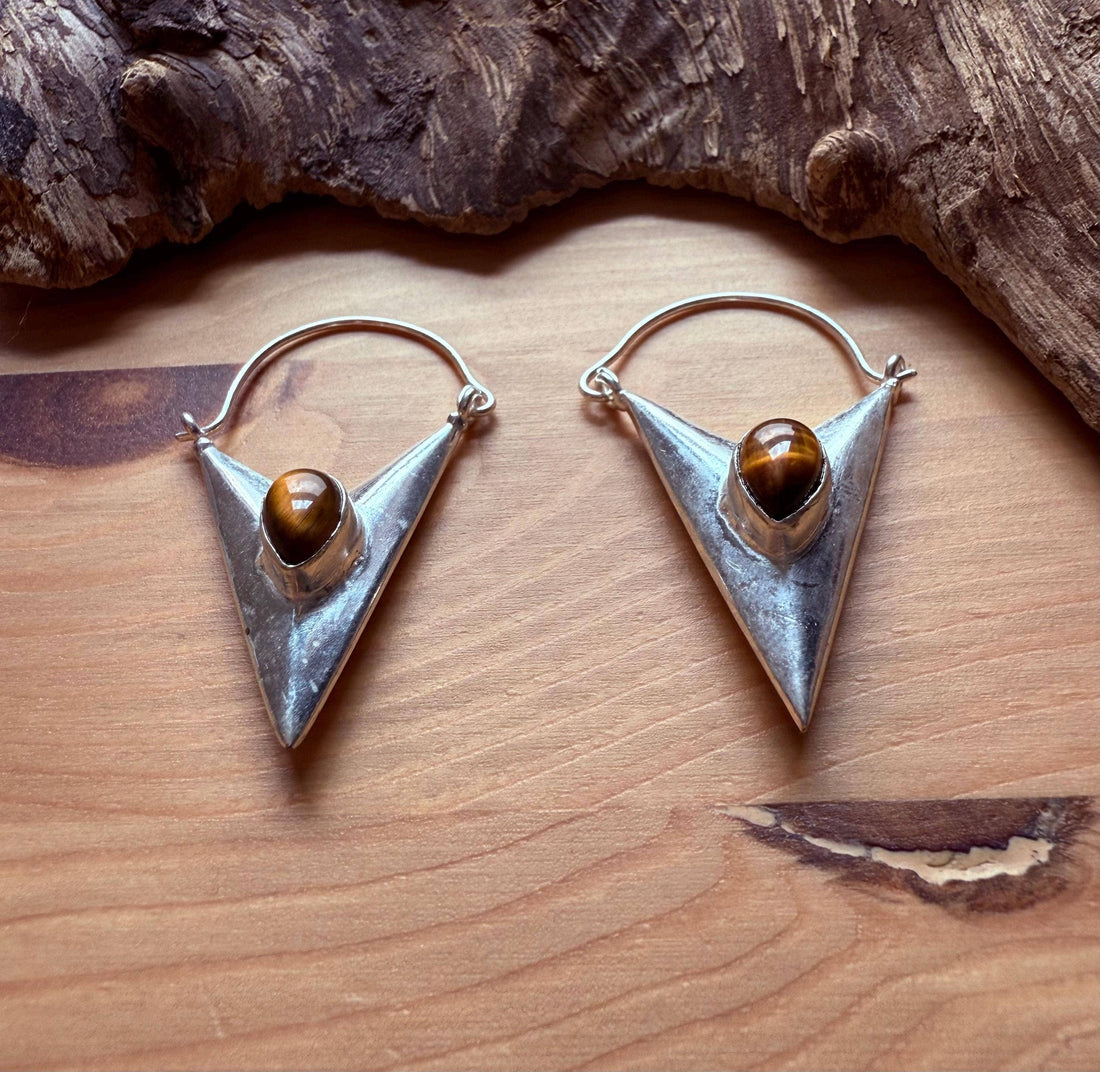 LEO Tiger's Eye Silver Triangle Earrings