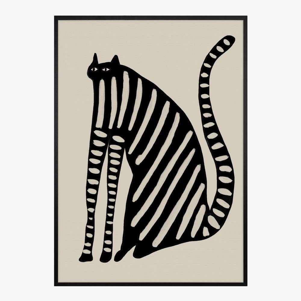 Striped Black Cat Art Print - Naive Decor