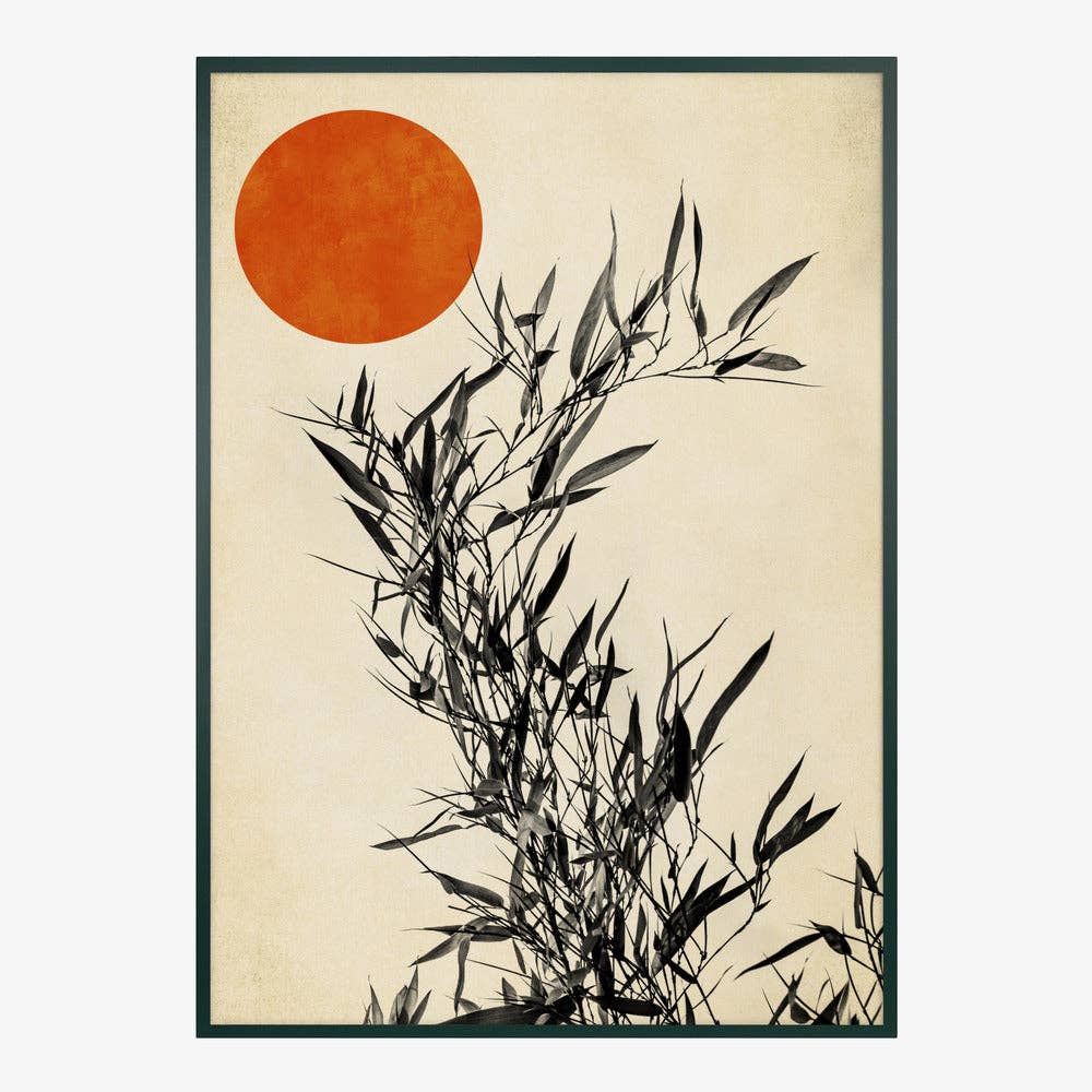 Bamboo and Orange Sun Art Print - Ink Japandi
